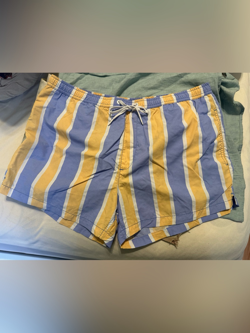 Zara Men's Light Purple & Yellow Vertical Stripe Swim Shorts